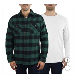 New! Jachs Men’s boys Flannel Shirt + Thermal, 2-pack Size L Large Green NWT NIB
